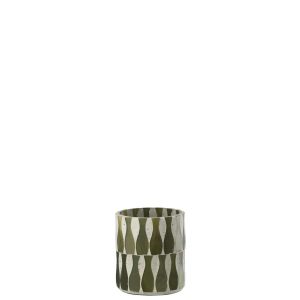 CANDLE HOLDER GLASS OLIVE/WHITE SMALL