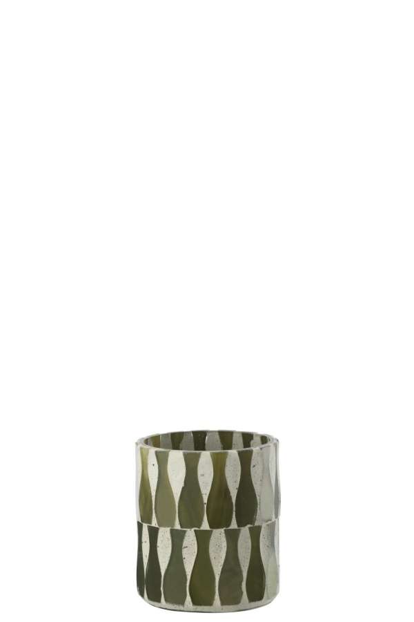 CANDLE HOLDER GLASS OLIVE/WHITE SMALL