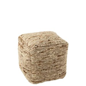 POUFFE WOVEN WOOL ECRU/BROWN