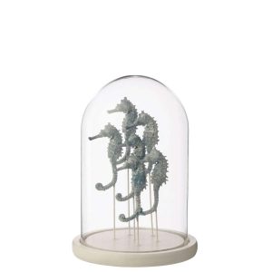 DECORATIVE BELL JAR SEAHORSE GLASS WHITE/BLUE LARGE