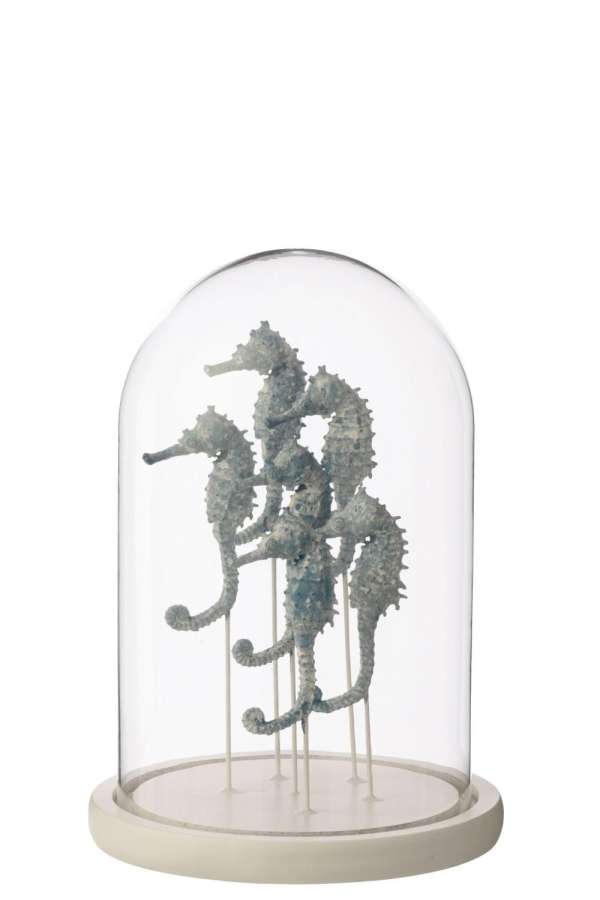 DECORATIVE BELL JAR SEAHORSE GLASS WHITE/BLUE LARGE
