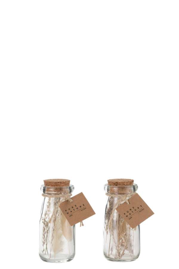BOTTLES WITH DRIED FLOWERS GLASS NATURAL EXTRA SMALL ASSORTMENT OF 2