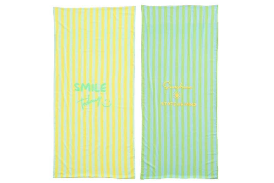 BEACH TOWEL SUNSHINE/SMILE STRIPED COTTON MULTI ASSORTMENT OF 2