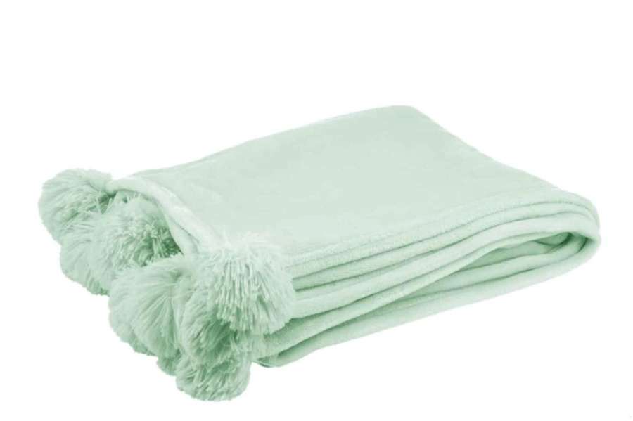 PLAID POMPOM POLYESTER LIGHT GREEN