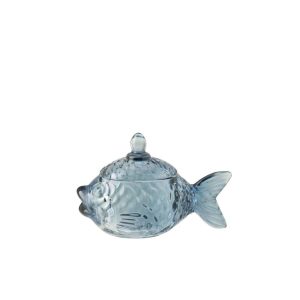 STORAGE JAR FISH GLASS BLUE