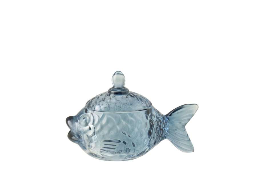 STORAGE JAR FISH GLASS BLUE