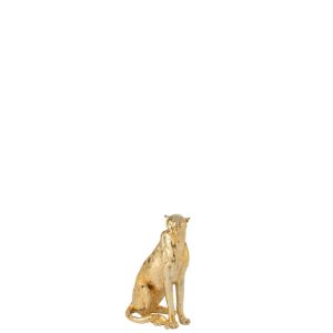 LEOPARD STANDING POLYRESIN GOLD COLORED SMALL