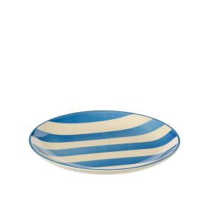 PLATE DESSERT STRIPED STONEWARE BLUE/WHITE