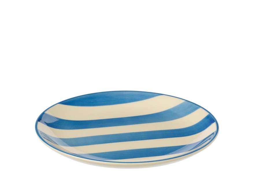 PLATE DESSERT STRIPED STONEWARE BLUE/WHITE
