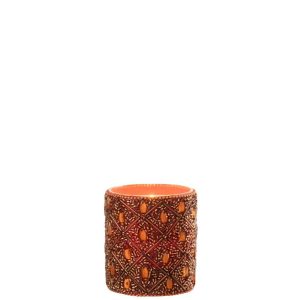TEALIGHT HOLDER GLASS/BEADS DARK BROWN/RUST BROWN LARGE
