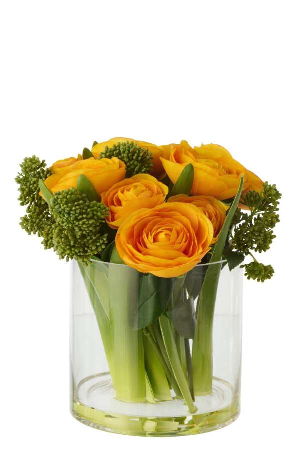 RANUNCULUS IN VASE FABRIC YELLOW/TRANSPARENT LARGE