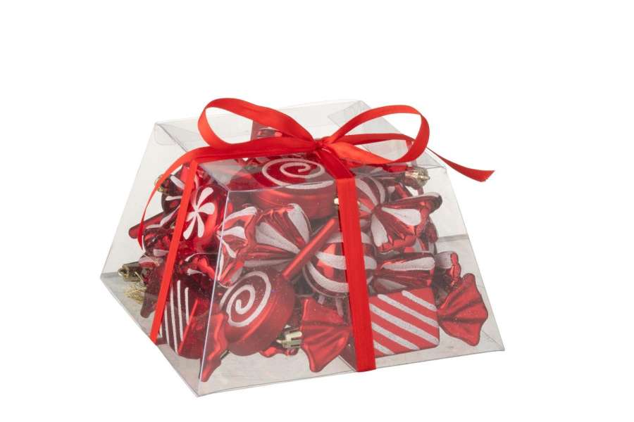 BOX OF 25 HANGER CANDY PLASTIC CHRISTMAS RED