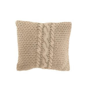 CUSHION KNITTED+BRAID COTTON WASHED BEIGE