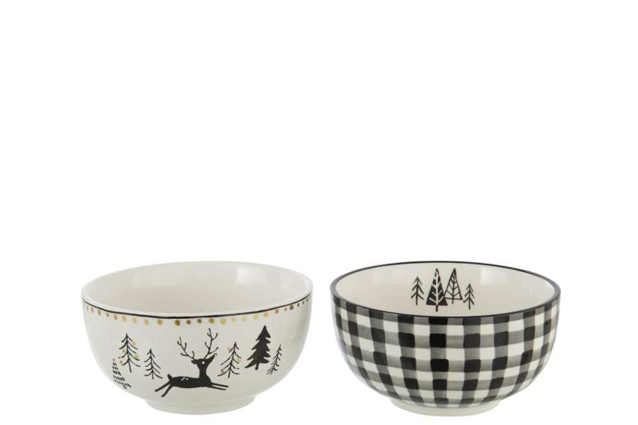 BOWL DOLOMITE WHITE/BLACK ASSORTMENT OF 2