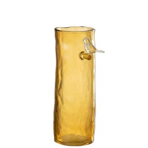 VASE LONG BIRD GLASS OCHRE SMALL