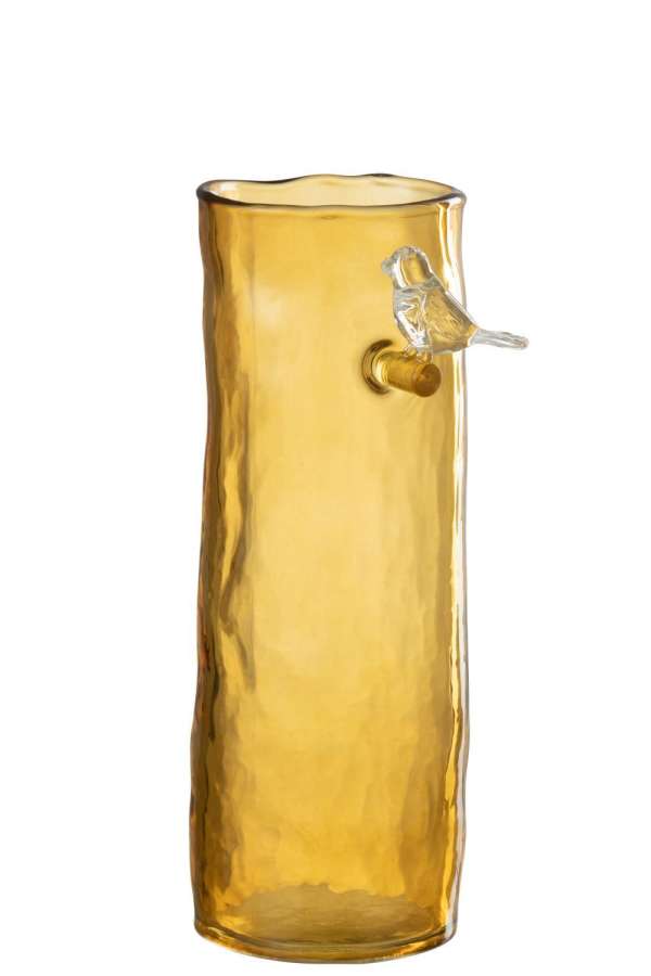 VASE LONG BIRD GLASS OCHRE SMALL