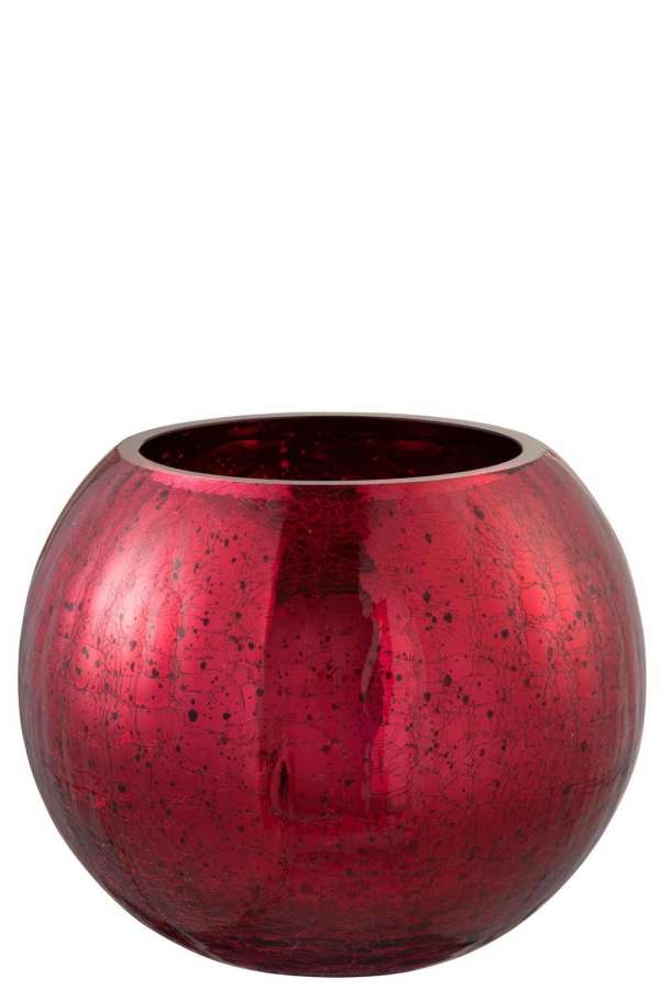 HURRICANE BALL CRACKLE GLASS SHINY RED LARGE