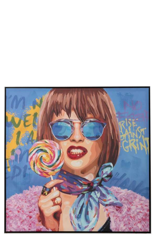 WALL DECORATION GRAFFITI WOMAN LOLLY CANVAS/PAINT MIX