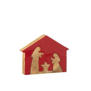 NATIVITY IN HOUSE MANGO WOOD CHRISTMAS RED/NATURAL LARGE