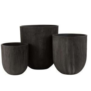 SET OF 3 VASES ROUND CERAMIC HIGH BLACK