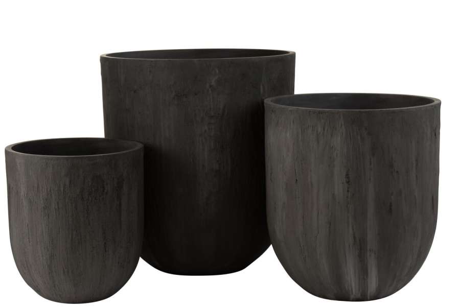SET OF 3 VASES ROUND CERAMIC HIGH BLACK