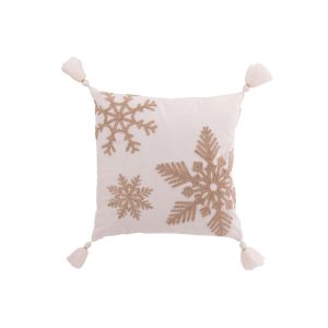 CUSHION SNOWFLAKE+TASSELS COTTON WHITE/BEIGE