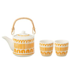SET OF 3 TEA POT SET STRIP IN WINDOWBOX CERAMIC ORANGE