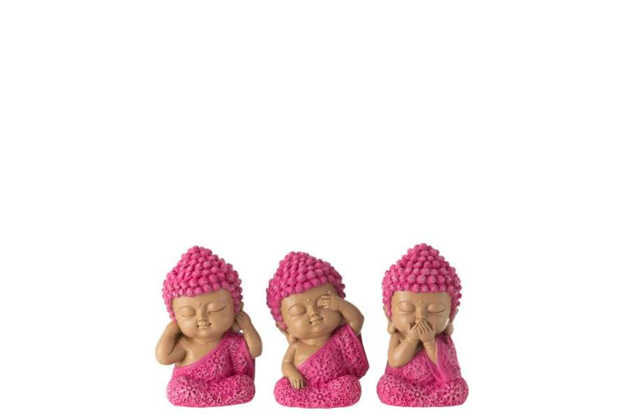 MONK SEE/HEAR/SPEAK RESIN PINK ASSORTMENT OF 3