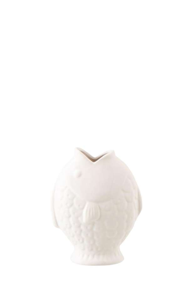 VASE FISH WIDE STONEWARE WHITE