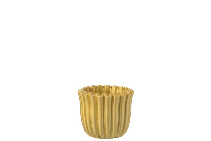FLOWERPOT RIBBED CEMENT GOLD COLORED SMALL