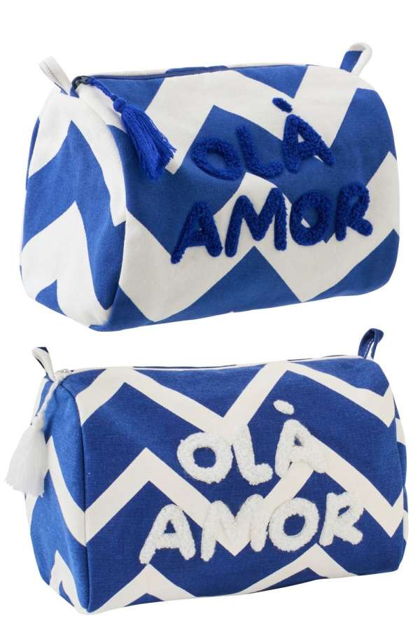 TOILET BAG OLA AMOR COTTON WHITE/DARK BLUE ASSORTMENT OF 2