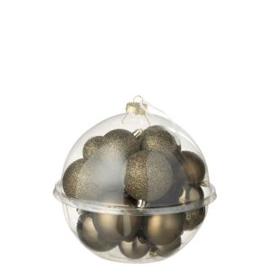 BOX OF 24 CHRISTMAS BAUBLE PLASTIC BROWN