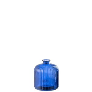 VASE BOTTLE STRIPE GLASS BLUE SMALL