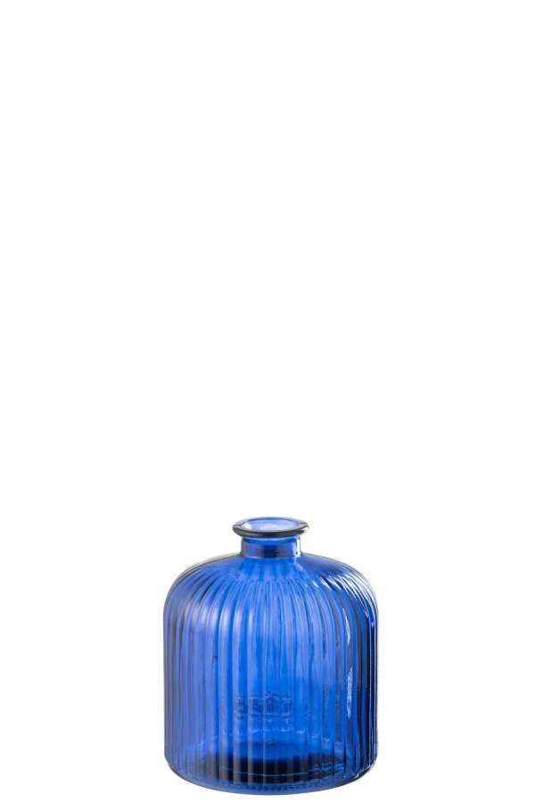 VASE BOTTLE STRIPE GLASS BLUE SMALL