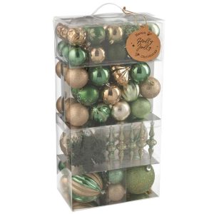 BOX OF 80 CHRISTMAS BAUBLE PLASTIC MINT GREEN/ECRU