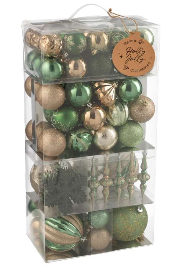 BOX OF 80 CHRISTMAS BAUBLE PLASTIC MINT GREEN/ECRU