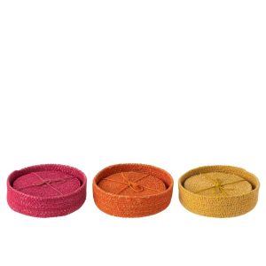 COASTER 6 PIECES SEAGRASS PINK/ORANGE/YELLOW ASSORTMENT OF 3