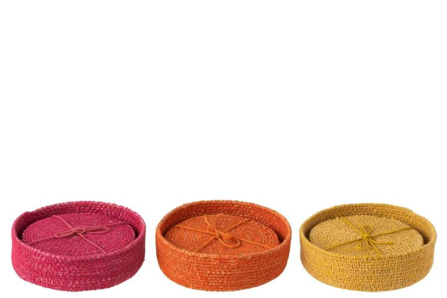COASTER 6 PIECES SEAGRASS PINK/ORANGE/YELLOW ASSORTMENT OF 3