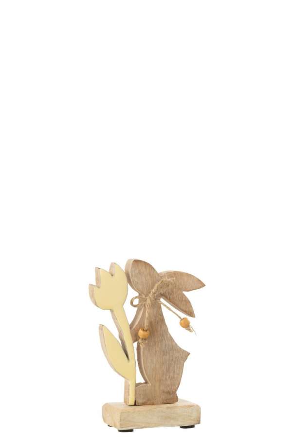 BUNNY WITH FLOWER WOOD YELLOW SMALL