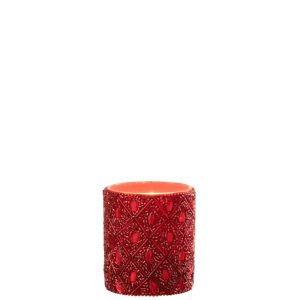 TEALIGHT HOLDER GLASS/BEADS CHRISTMAS RED LARGE