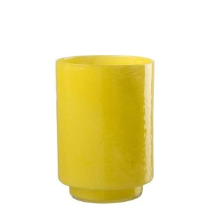 VASE CYLINDER RELIEF GLASS YELLOW MEDIUM
