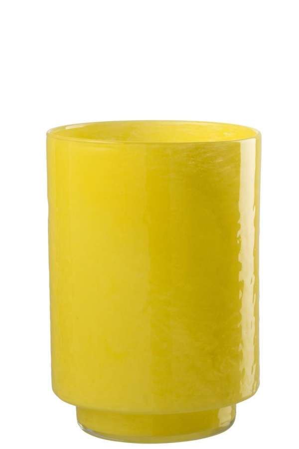 VASE CYLINDER RELIEF GLASS YELLOW MEDIUM