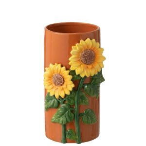 VASE SUNFLOWER CERAMIC YELLOW/BROWN LARGE