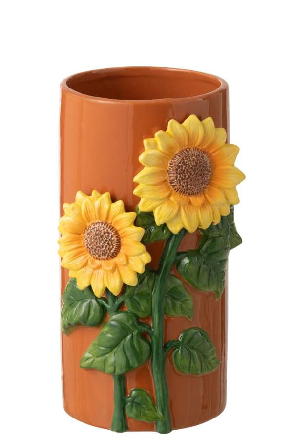 VASE SUNFLOWER CERAMIC YELLOW/BROWN LARGE