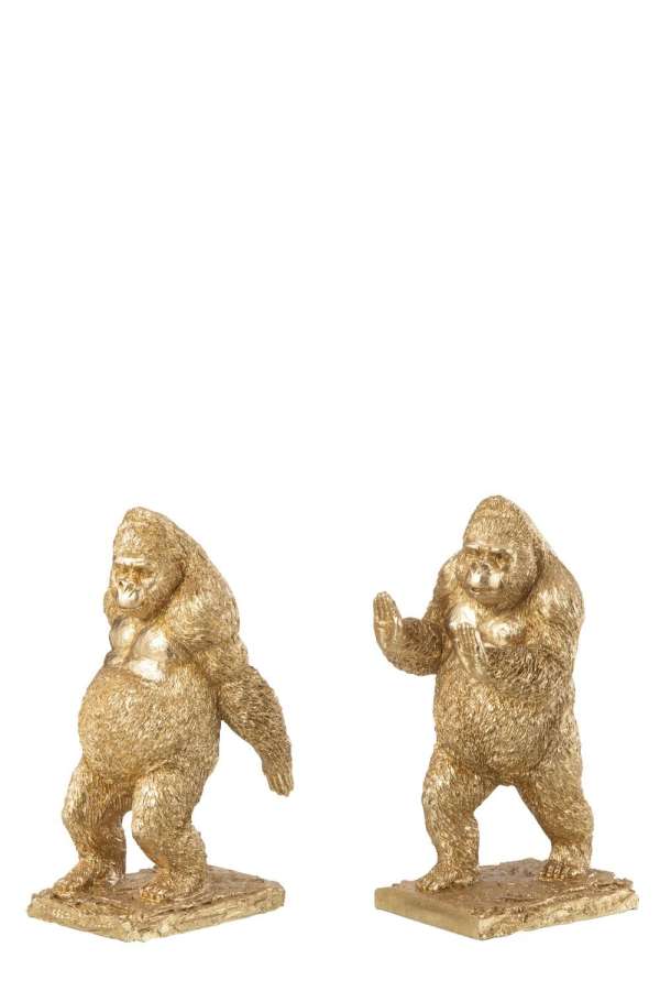 SET OF 2 BOOKEND GORILLA RESIN GOLD