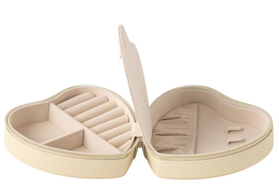 JEWELLERY BOX HEART ARTIFICIAL LEATHER BEIGE