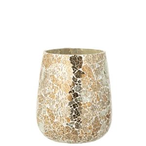 CANDLE HOLDER CRACKLED GLASS GOLD COLORED