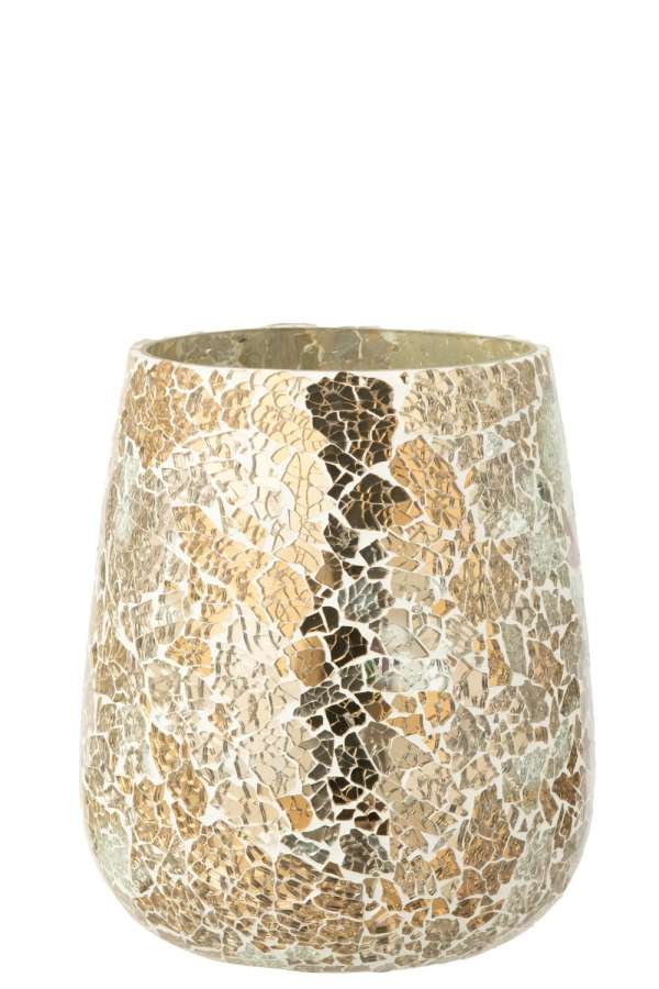 CANDLE HOLDER CRACKLED GLASS GOLD COLORED