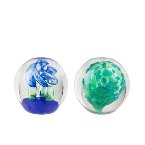 PAPERWEIGHT BALL GLASS BLUE/GREEN SMALL ASSORTMENT OF 2