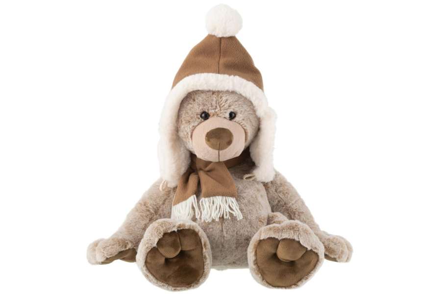 BEAR+HAT PLUSH POLYESTER BROWN LARGE